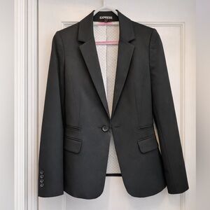 Express Black Blazer Size 6 Polka Dot Lining Tailored Work Jacket